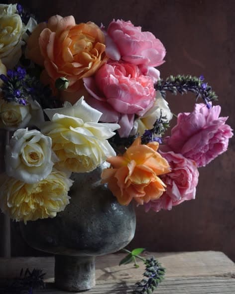 The stormy vessel holding garden roses